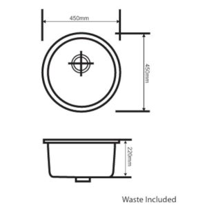 LGPB1-G LAVE GRANITE COMPOSITE PREP BOWL GREY ROUND 450X450X220MM INC WASTE