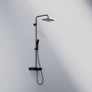 390 2700 S STEINBERG SERIES 390 SENSUAL RAIN SHOWER COLUMN WITH GLASS SHELF HANDSHOWER MATT BLACK