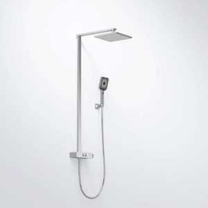 390 2750 STEINBERG SERIES 390 SHOWER SET With thermostatic mixer valve, Pushtronic 2 outlets, with volume control, with rain shower (with Easy Clean) and handshower CHROME