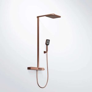 390 2790 BC STEINBERG SERIES 390 SHOWER SET with thermostatic mixer valve, Pushtronic 3 outlets, with volume control, with rain shower (with Easy Clean) and handshower BRUSHED COPPER