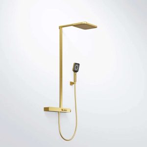 390 2790 BG STEINBERG SERIES 390 SHOWER SET with thermostatic mixer valve, Pushtronic 3 outlets, with volume control, with rain shower (with Easy Clean) and handshower BRUSHED GOLD