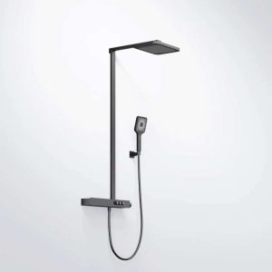 390 2790 S STEINBERG SERIES 390 SHOWER SET with thermostatic mixer valve, Pushtronic 3 outlets, with volume control, with rain shower (with Easy Clean) and handshower MATT BLACK