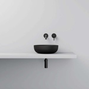 440 6115 S STEINBERG SOLID SURFACE ROUND COUNTERTOP BASIN BLACK 400X130MM