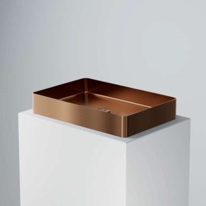442 7110 RG STEINBERG STAINLESS STEEL RECTANGULAR COUNTERTOP BASIN BRUSHED ROSE GOLD 600X400MM NO OVERFLOW FREEFLOW WASTE