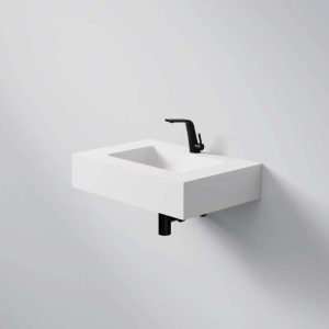 444 7010 W STEINBERG SOLID SURFACE WALL MOUNTED BASIN WITH TAP HOLE WITHOUT OVERFLOW WHITE 600X400X130MM