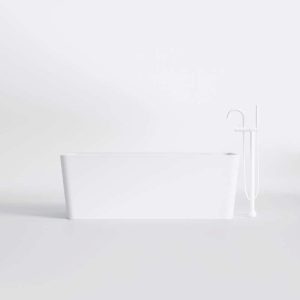 490 9410 W STEINBERG RECTANGULAR ROUNDED CORNERS BACK TO WALL BATH SOLID SURFACE 1650X800X590MM MATT WHITE