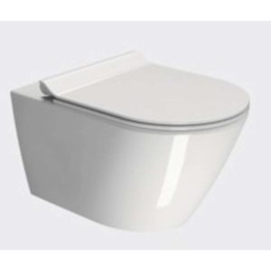 Kube X Wall-Hung Pan with New Rimless GeniusFlush® System,® Silent Flushing System made with Extraglaze® Antibacterial Enamel, features a bottom-mounted, concealed quick-fix system. Width 36 cm Depth 55 cm (includes Fixation Code FISR5)