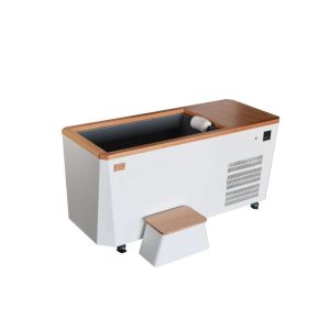QANUKSTD Cold Plunge Integrated chiller: 1HP; Matte White/Black SS Outer Casing; Grey Polypropylene Tub; Oak Deck, Matching oak and stainless steel step; 120WPump; Advanced Double Filtration (pre-filter and paper cartridge filter); Triple Sanitation: UV Light, Ozone Purification System and Bromine; Floatie; Headrest; Insulating Lid (Oxford Canvas); 4 Heavy Duty Caster Wheels; Thermometer; WIFI Integration; Touchpad 4x 20-Micron Filters Cleaning Brush 2 year warranty (please see warranty information on our website) AC 220V Power Supply 50/60 HZ, 9.6W/hour Circuit: requires 6-9amps; Three-prong plug with 1.5m cord supplied Water proof plug point required Dimensions: 1750mm length x 800 width x 955mm height