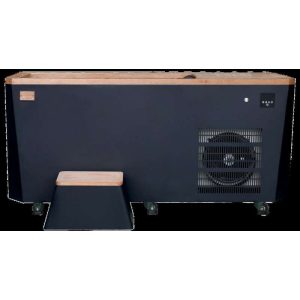 QANUKSTD Cold Plunge Integrated chiller: 1HP; Matte White/Black SS Outer Casing; Grey Polypropylene Tub; Oak Deck, Matching oak and stainless steel step; 120WPump; Advanced Double Filtration (pre-filter and paper cartridge filter); Triple Sanitation: UV Light, Ozone Purification System and Bromine; Floatie; Headrest; Insulating Lid (Oxford Canvas); 4 Heavy Duty Caster Wheels; Thermometer; WIFI Integration; Touchpad 4x 20-Micron Filters Cleaning Brush 2 year warranty (please see warranty information on our website) AC 220V Power Supply 50/60 HZ, 9.6W/hour Circuit: requires 6-9amps; Three-prong plug with 1.5m cord supplied Water proof plug point required Dimensions: 1750mm length x 800 width x 955mm height